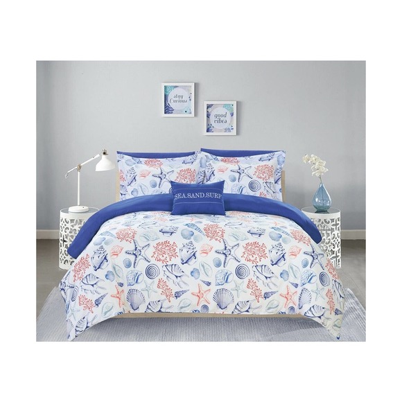 Chic Home Dalis Sea Sand Surf Ocean 8 Pc. Reversible Bed In A Bag QUEEN Multi - Picture 1 of 6